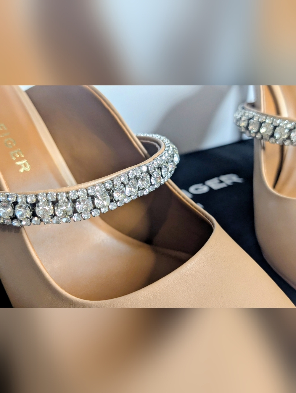 Kurt Geiger London Crystal Strap Mule Heels Nude Pointed Toe Stiletto Size 8 NIB - Picture 3 of 11